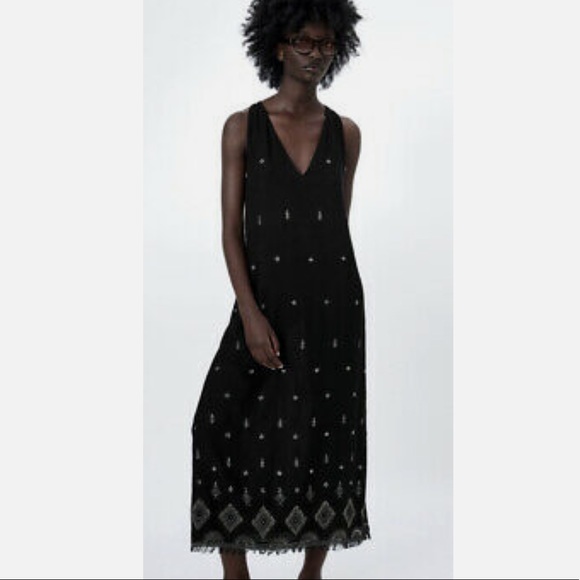 ZARA BLACK EMBROIDERED DRESS *NWOT - Picture 1 of 11